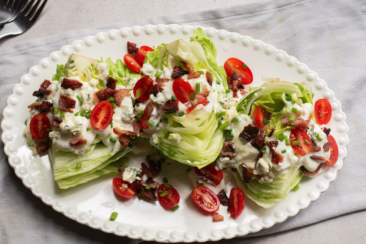 the final version of the wedge salad served on a plate