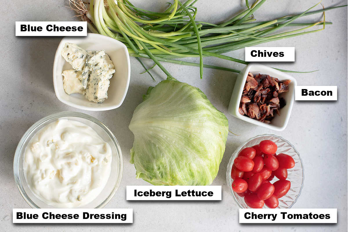 the ingredients needed to make this wedge salad recipe