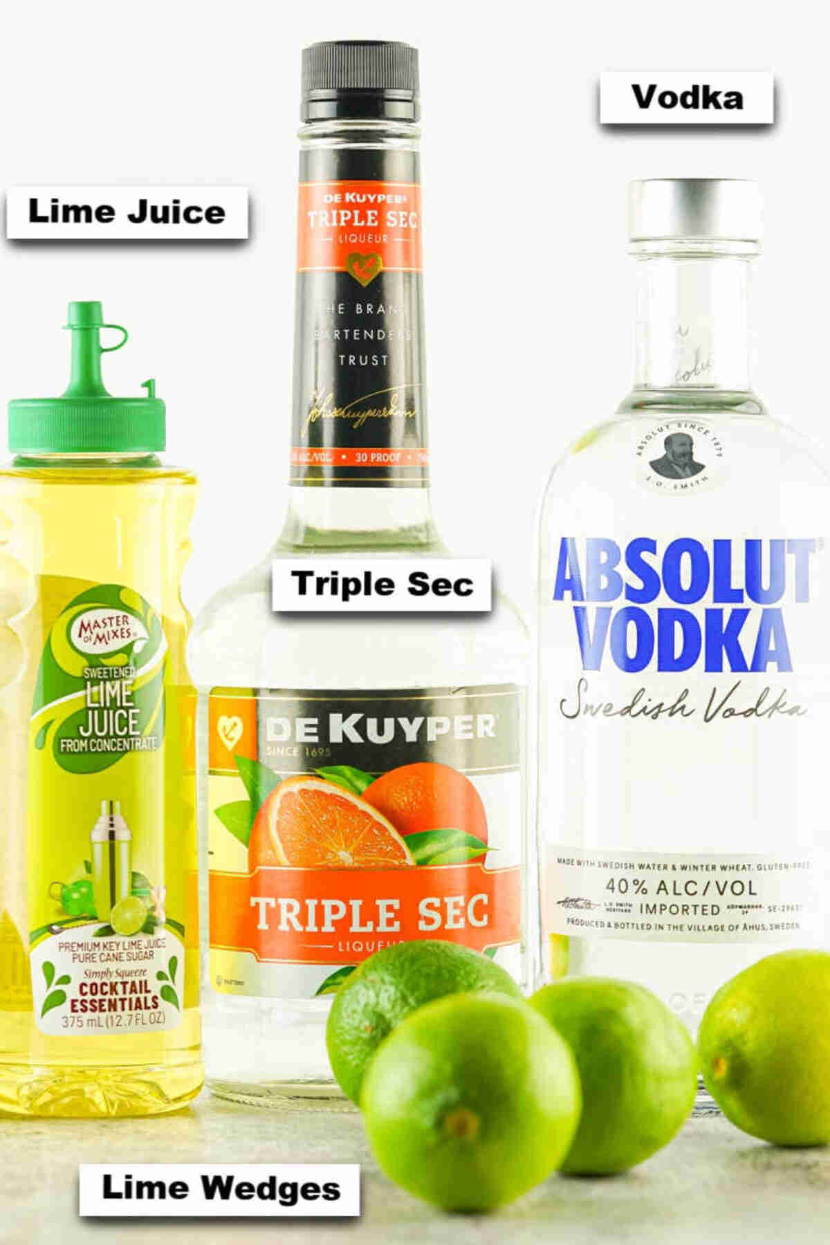 the ingredients needed to make this kamikaze shooters recipe