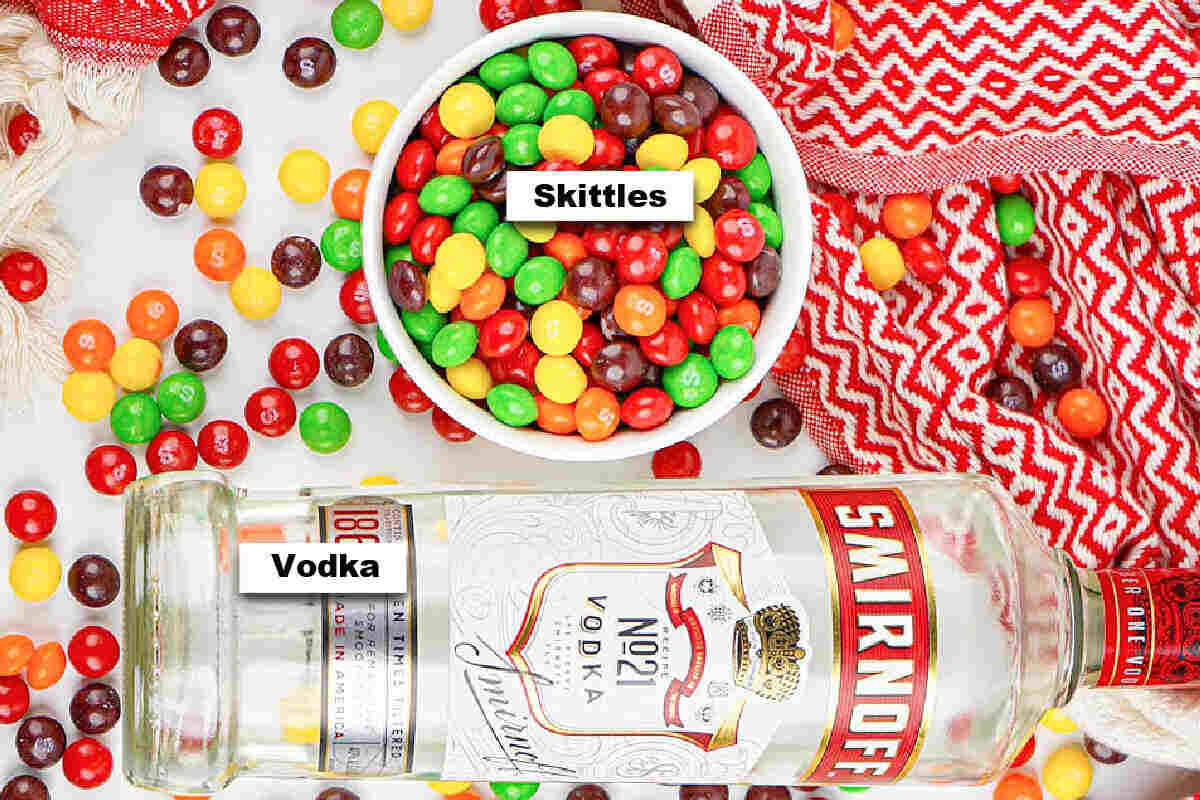 the 2 ingredients needed to make this Skittles drink