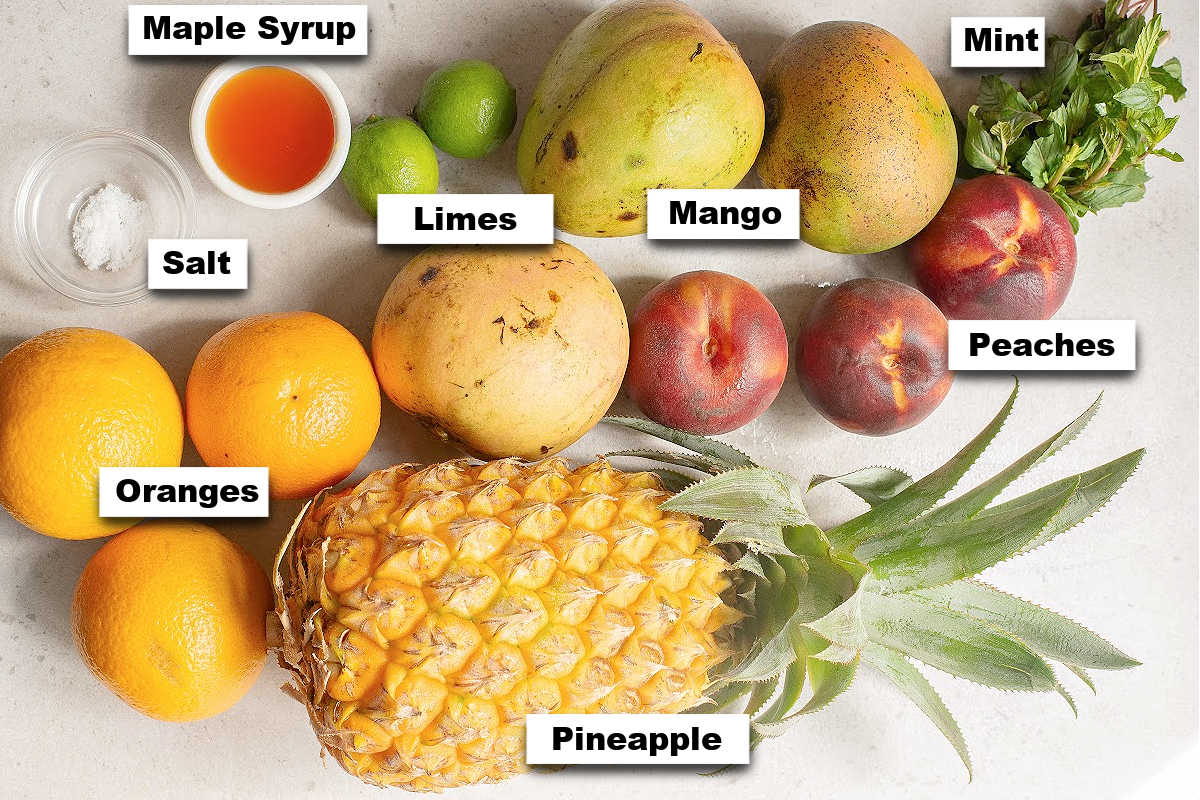 the ingredients needed to make this fruit salad recipe