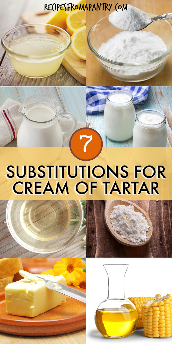 A Collage of images of ingredients that can be used to substitute for cream of tartar in recipes