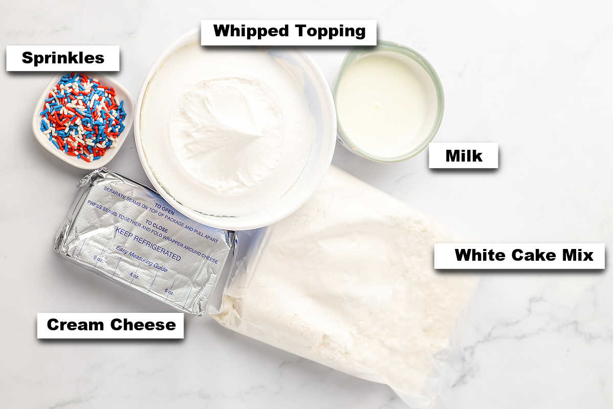 the ingredients to make this funfetti cake dip recipe.