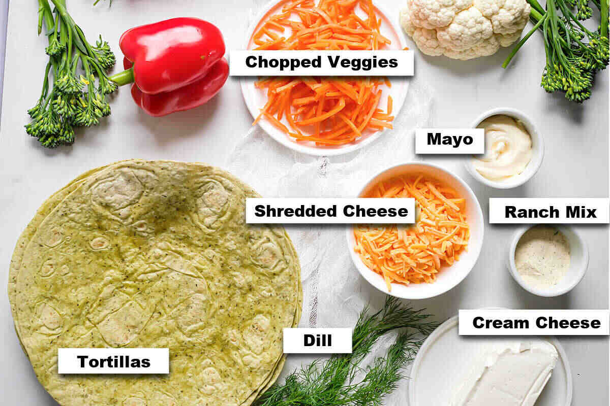 the ingredients needed to make veggie pinwheels