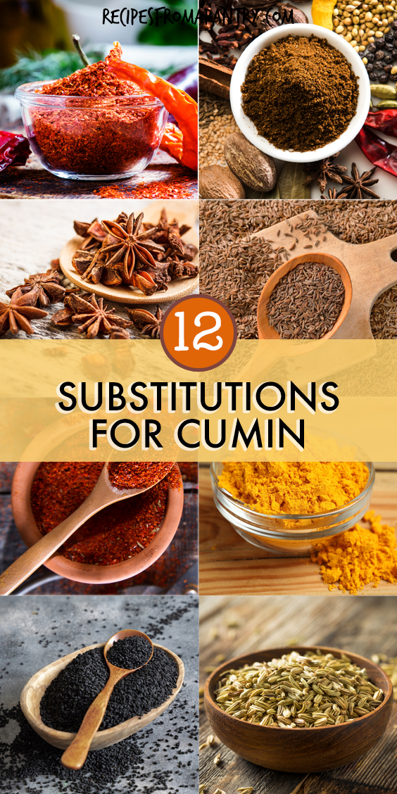 A collage of images of spices that can be used as replacements for cumin
