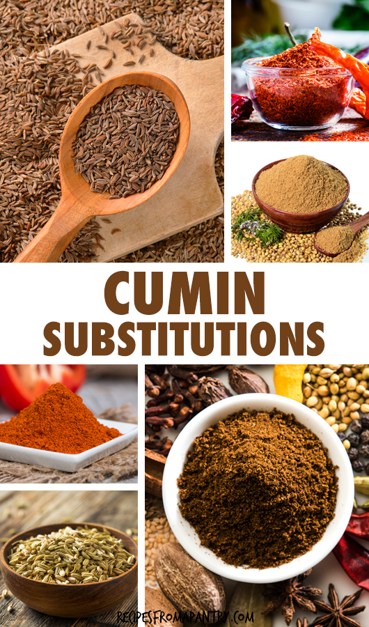 A collage of images of spices that can be used as replacements for cumin