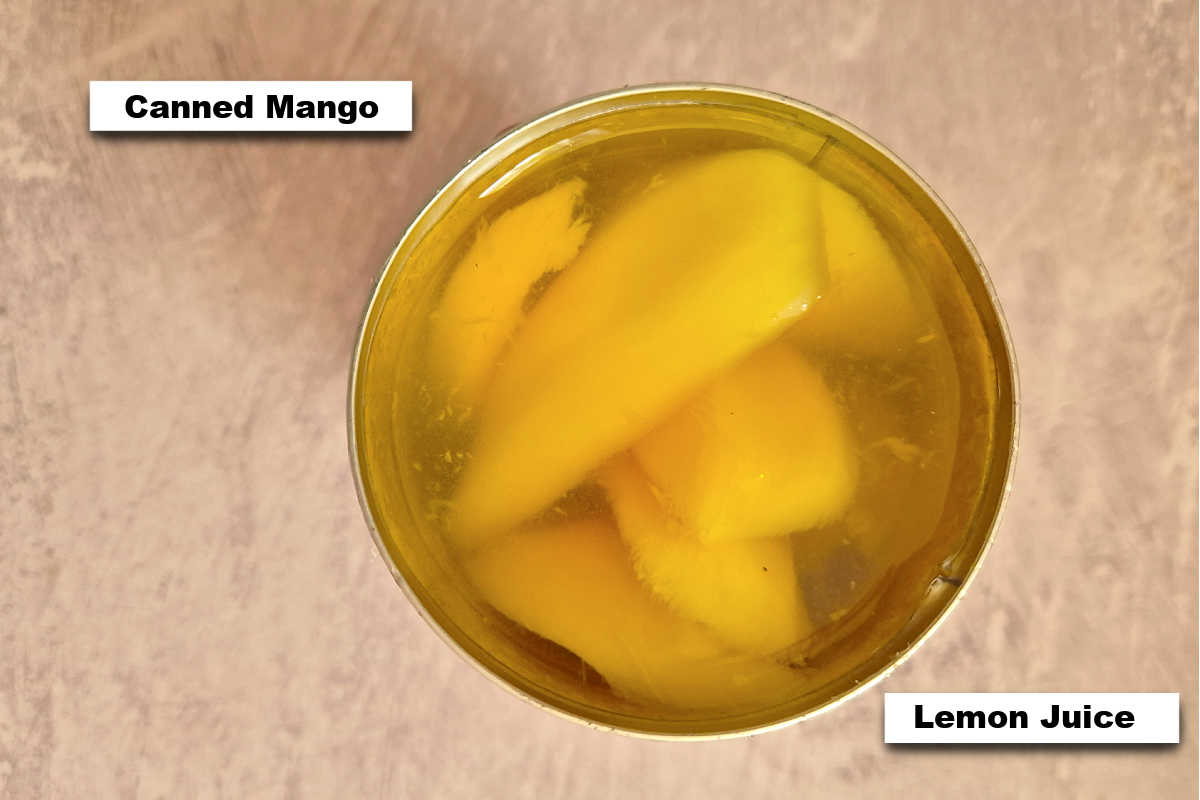 the ingredients for making mango sorbet in the Ninja Creami machine.