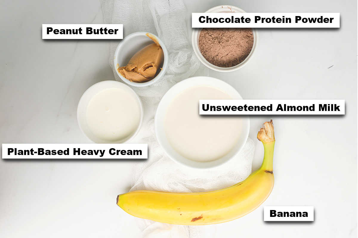 the ingredients needed to make protein ice cream in the Ninja Creami machine.