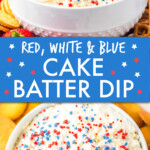 Two images of festive party dip with red and blue sprinkles