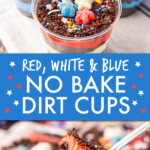 Two images of festive dirt cup desserts.