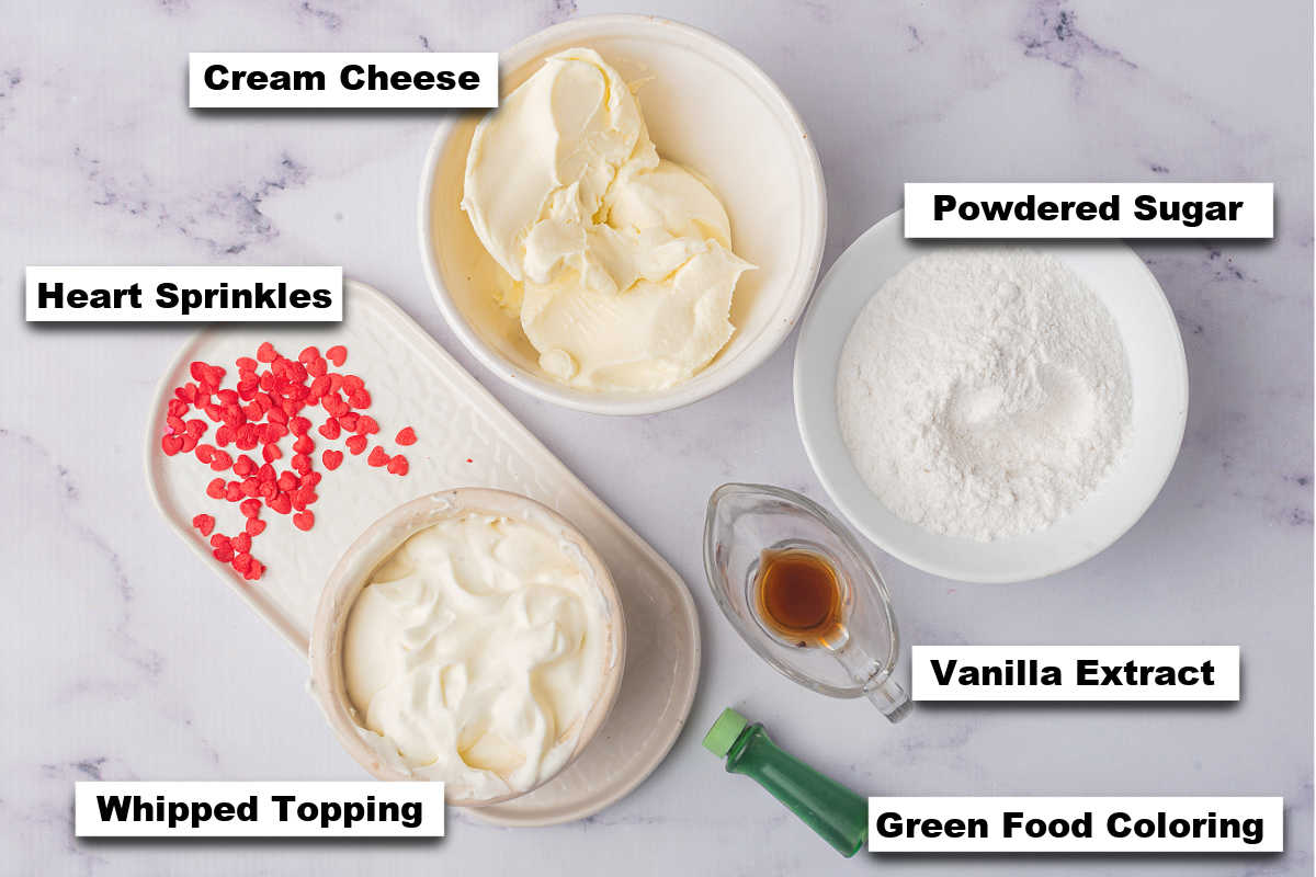 the ingredients for making this Grinch Dip recipe.