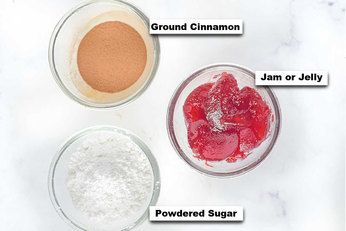 the ingredients for coating and filling the air fried donuts.