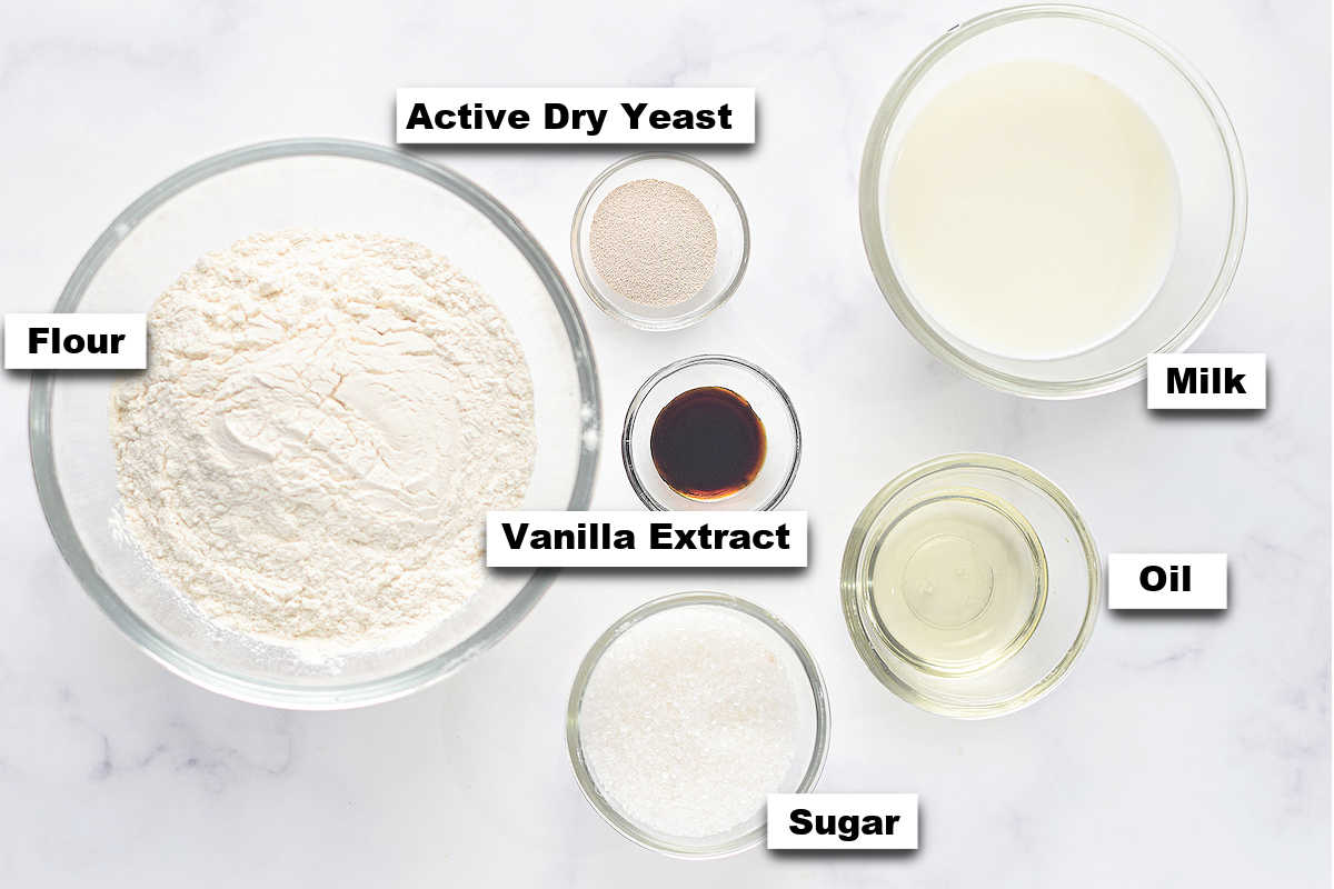 the ingredients needed to make donuts from scratch in the air fryer.