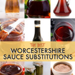 A collage of images of items that can be used replacements for Worcestershire sauce.