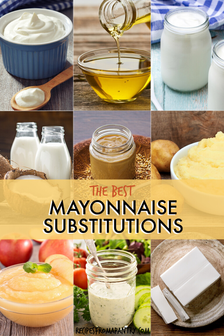 A collage of images of foods that can be used as substitutes for mayonnaise