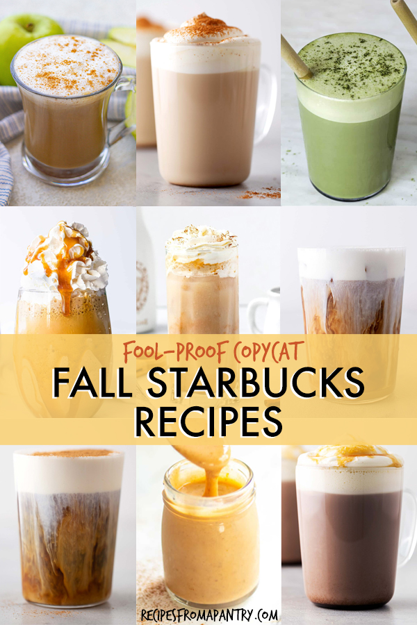 A collage of images of Starbucks drinks