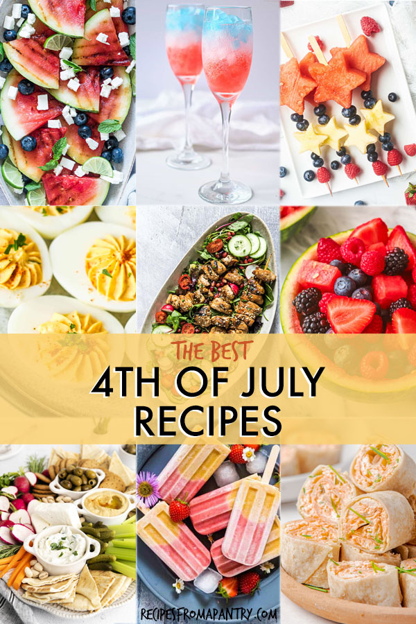 A collage of images of dishes to serve on the 4th of July