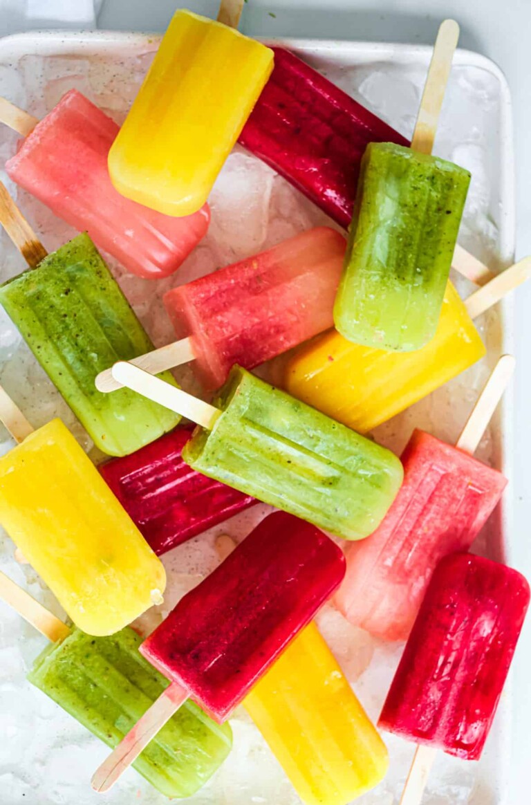 Mexican Paletas in a dish with ice.