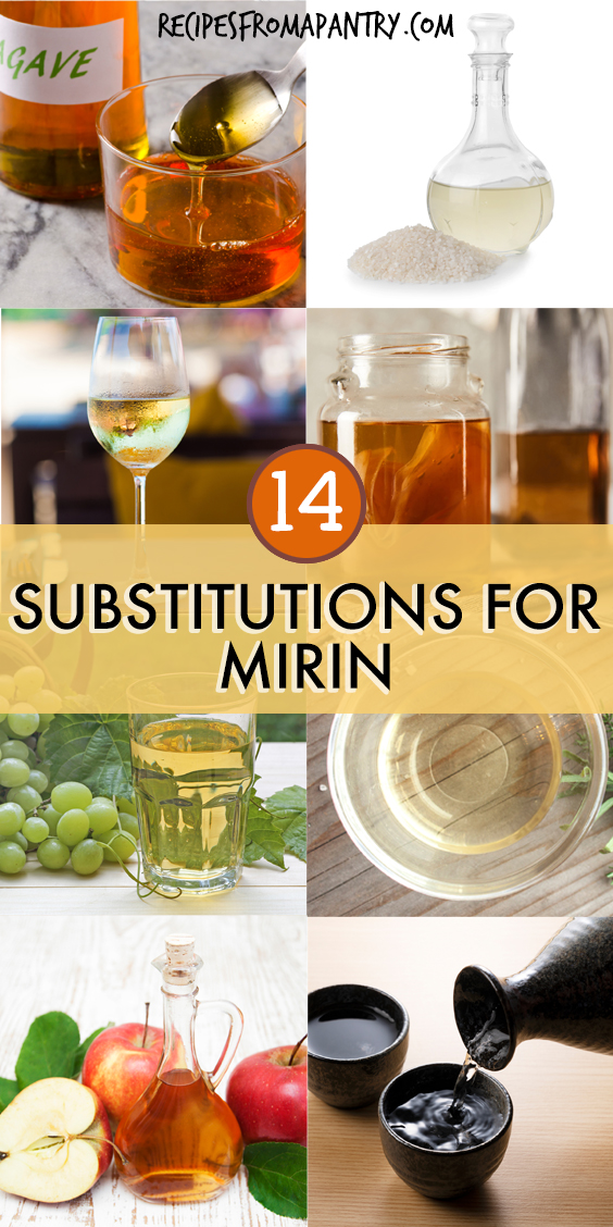 A collage of images of items that can be used as substitutions for mirin in recipes