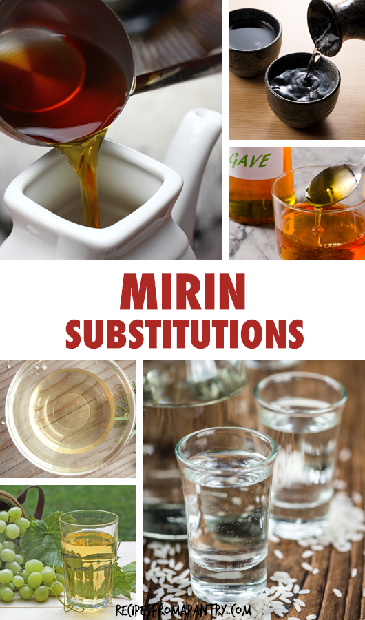 A collage of images of items that can be used as substitutions for mirin in recipes