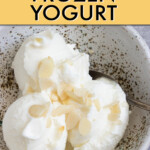 three scoops of frozen yogurt in a bowl