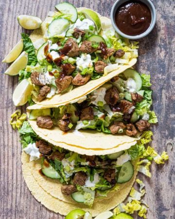 3 grilled lamb tacos served with chipotle sauce