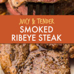 two images of ribeye steak, whole and in slices
