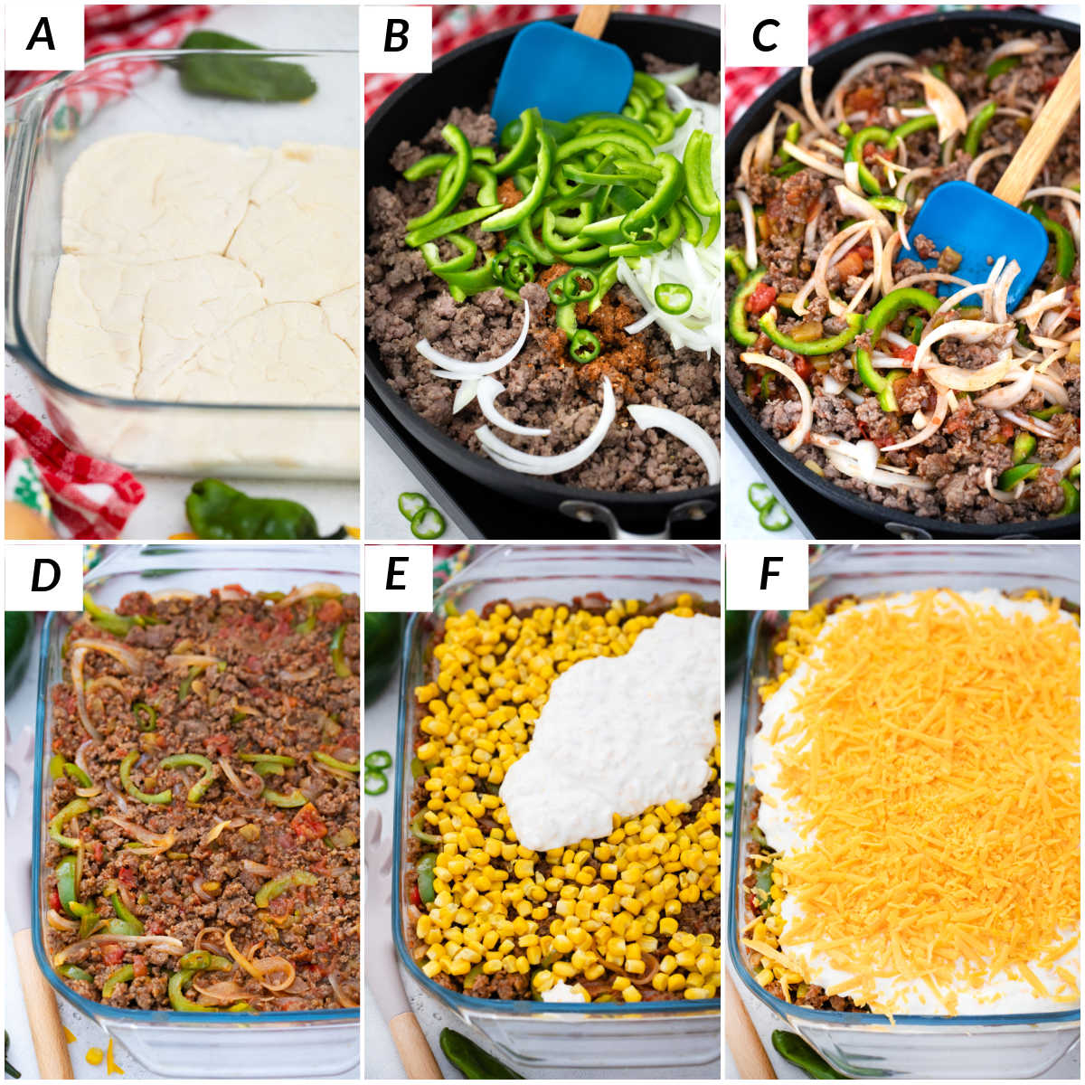 image collage showing the steps for John Wayne Casserole.