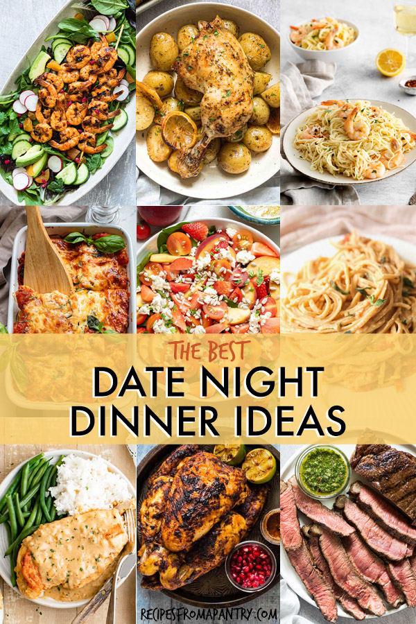 A collage of images of dinner entrees