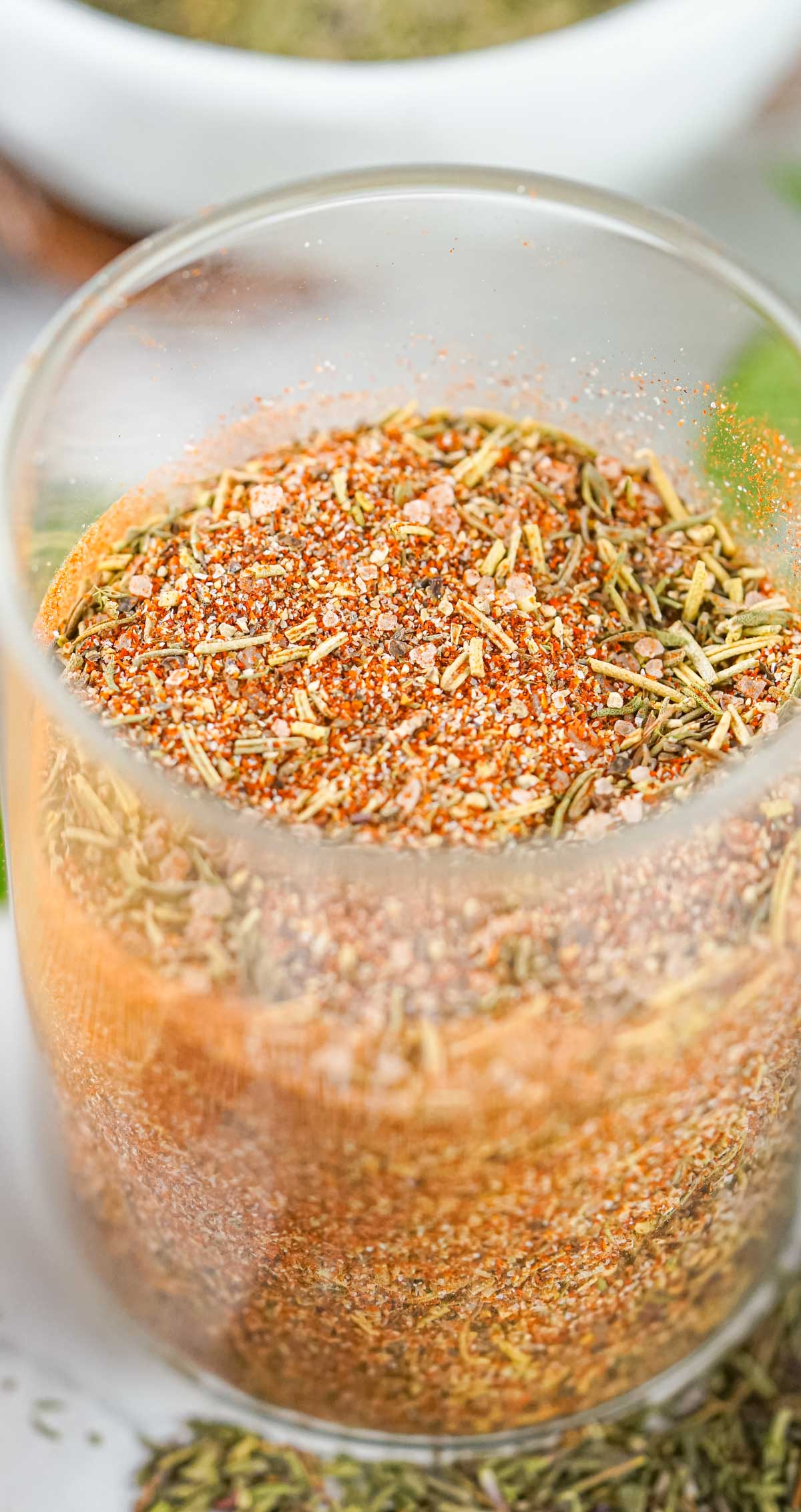 A spice jar filled with various spices.