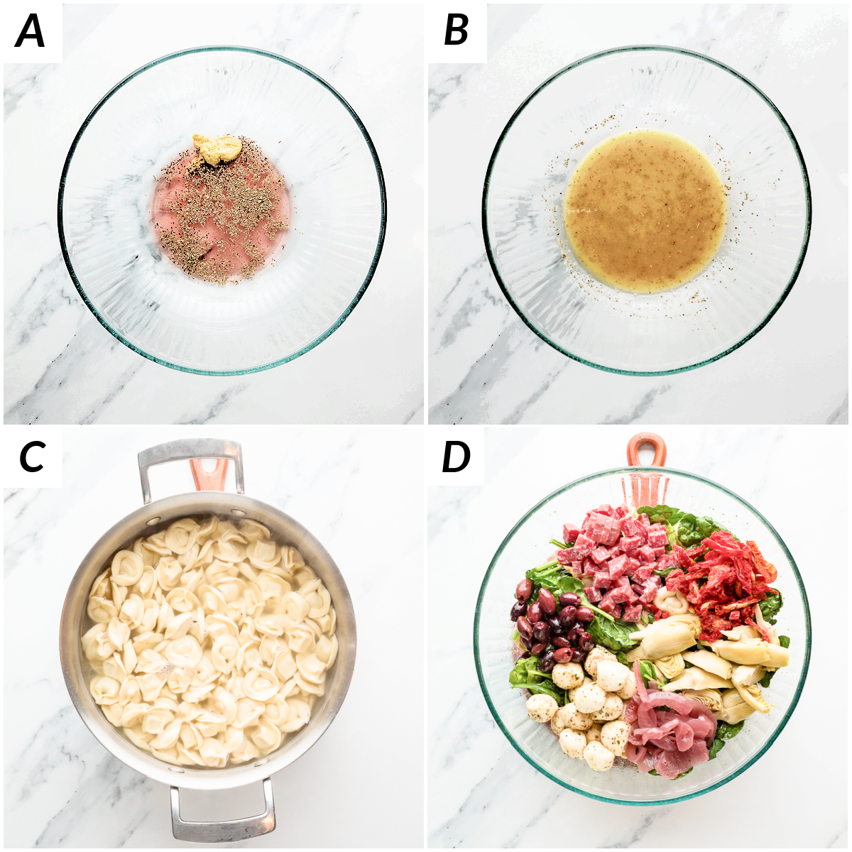 Tortellini Pasta Salad step by step.