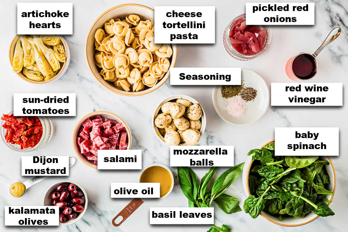 Tortellini Pasta Salad Ingredients.