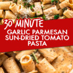 two images of sun-dried tomato pasta