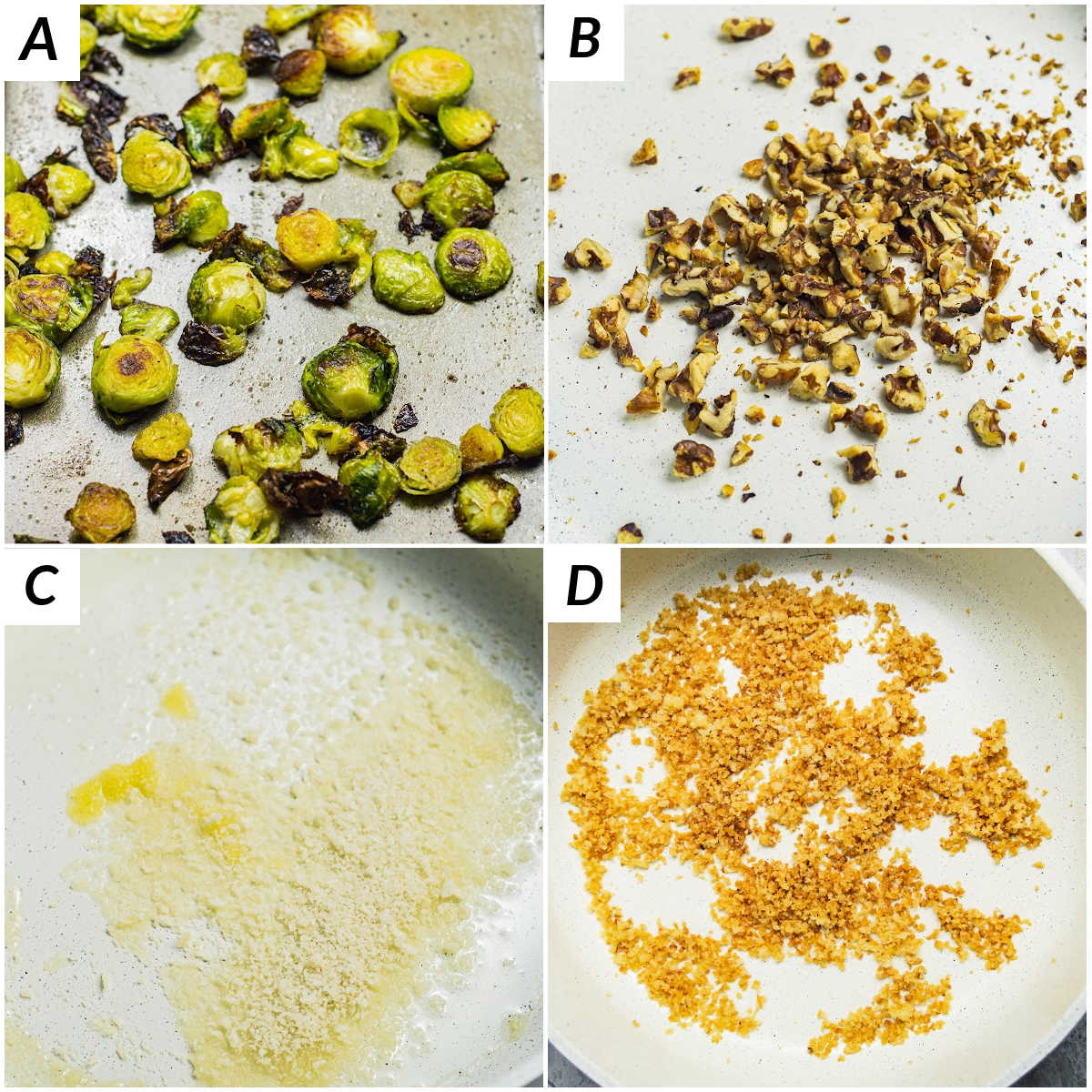 Collage showing how to make brussels sprout pasta.