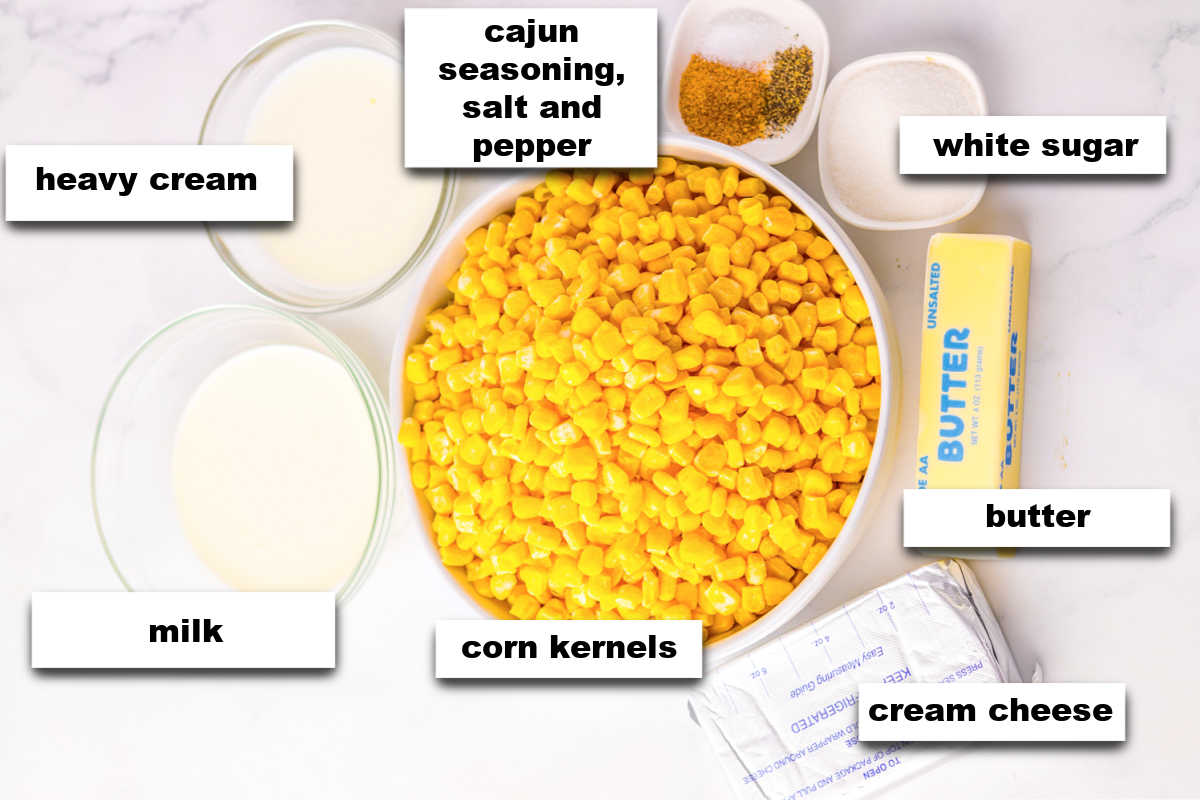 Slow cooker creamed corn ingredients.