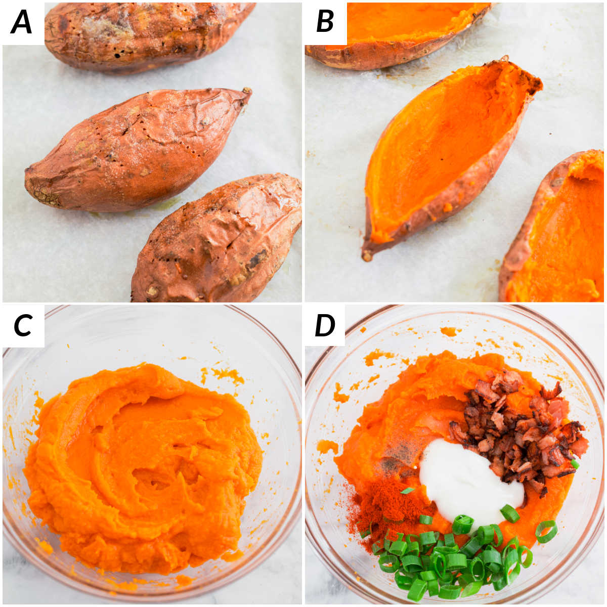 Baked sweet potatoes step by step.