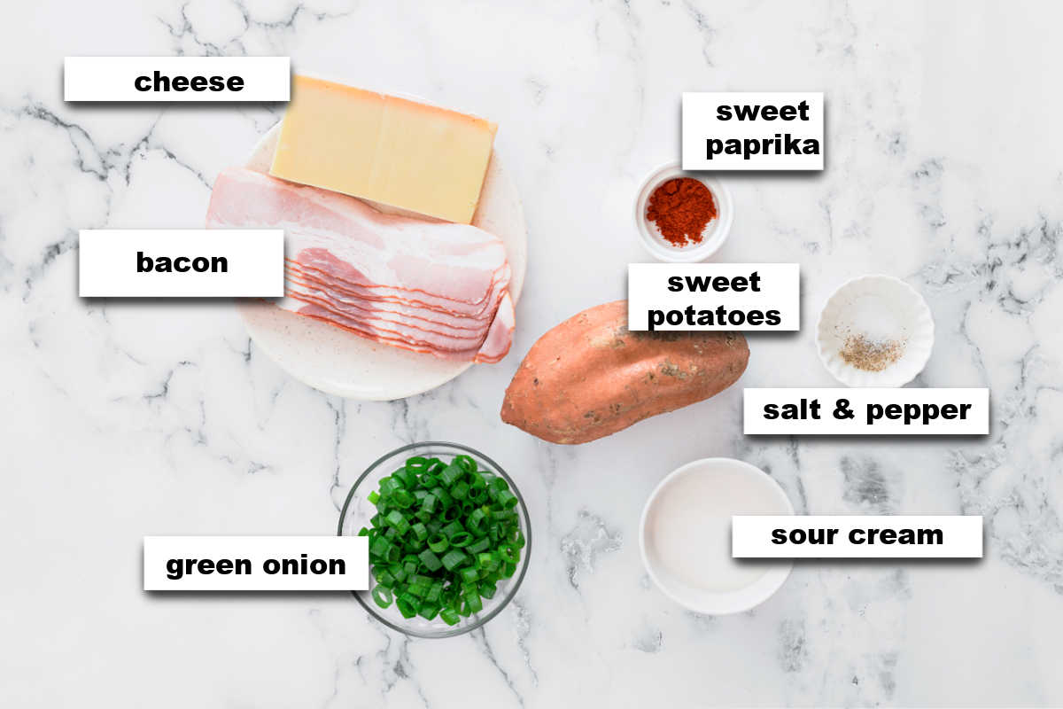 Ingredients for twice baked sweet potatoes.
