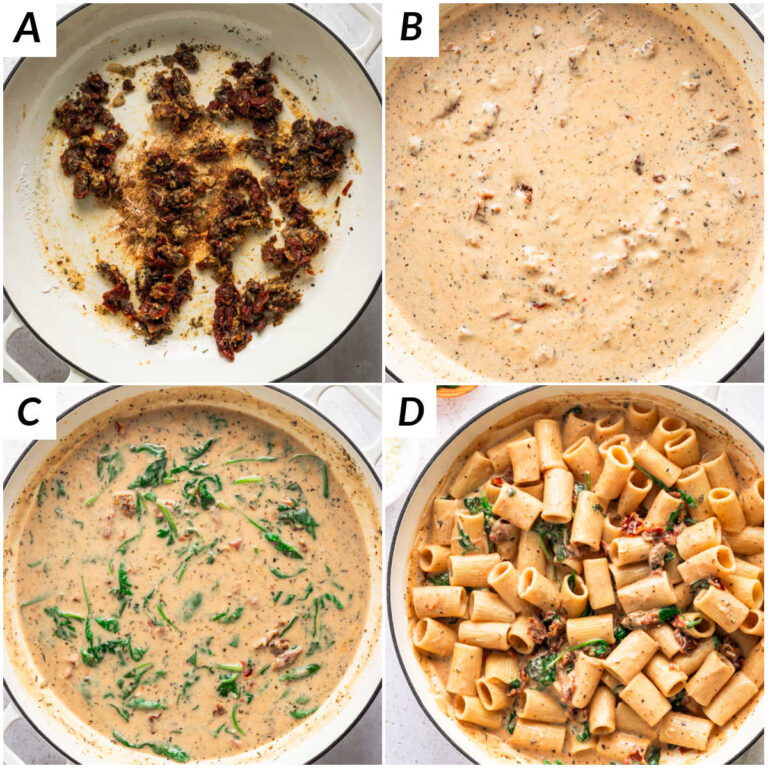 Step by step for sundried tomato pasta.