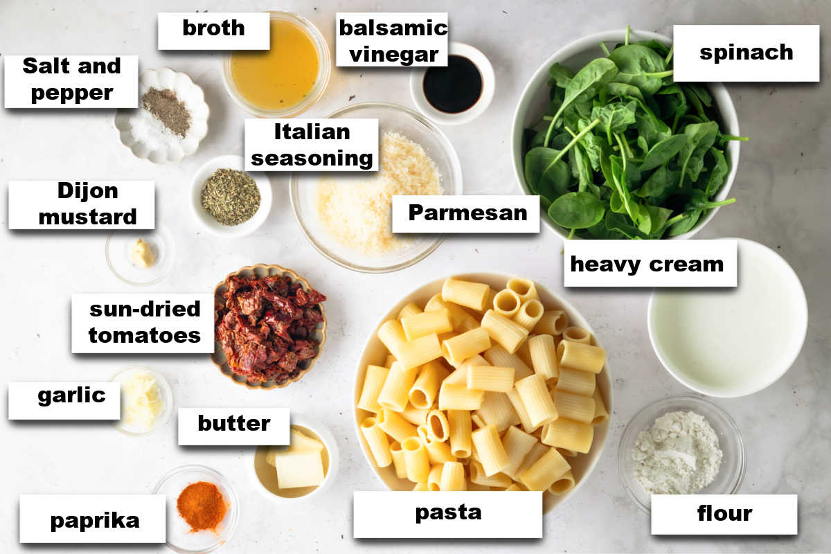 Sundried Tomato Pasta ingredients