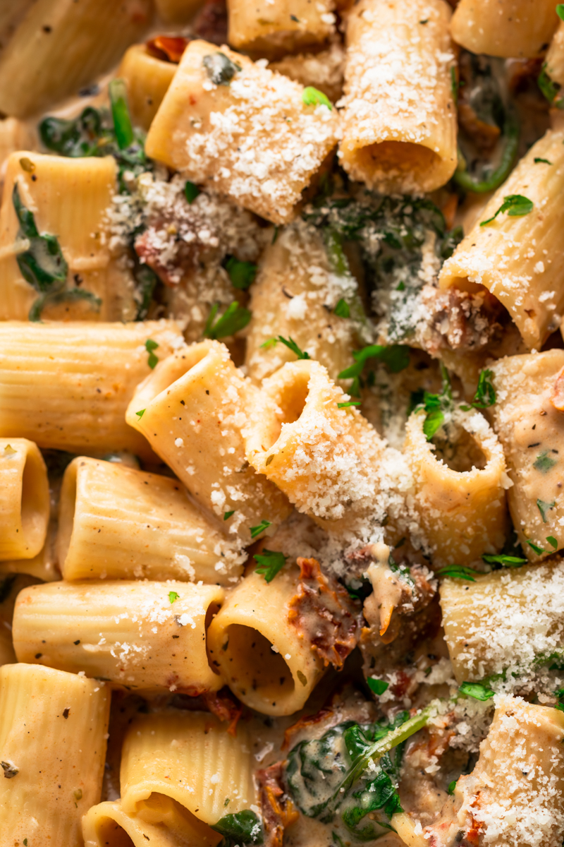 Close up of pasta in a bowl.