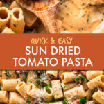 two images of pasta in a dish